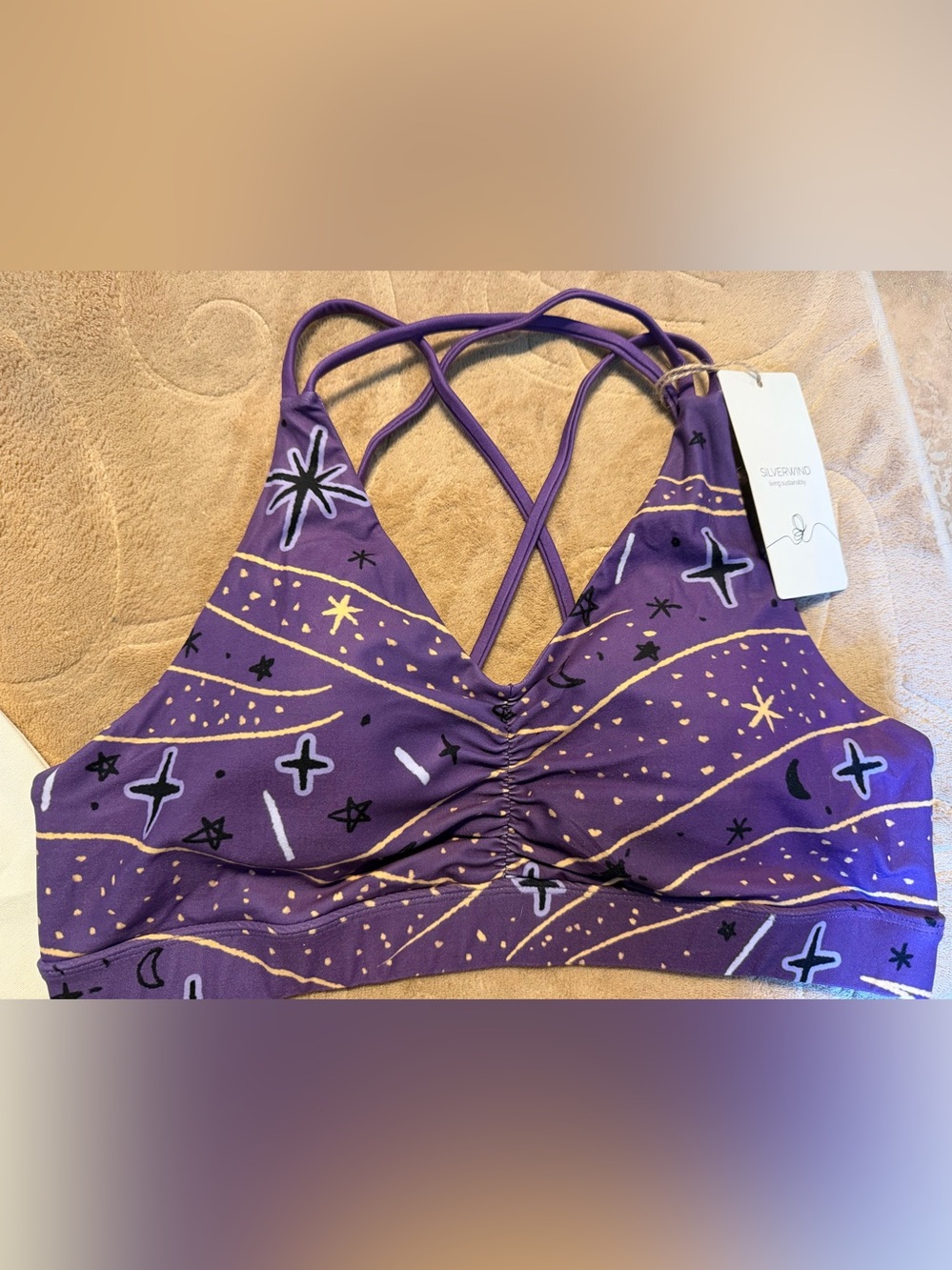 XL Purple Starry Print Strappy sports bra serpent cosmos